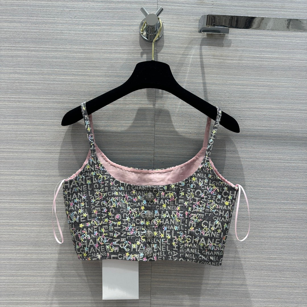 小香風-2403 24春夏新品重工色織提花字母燙珠背心