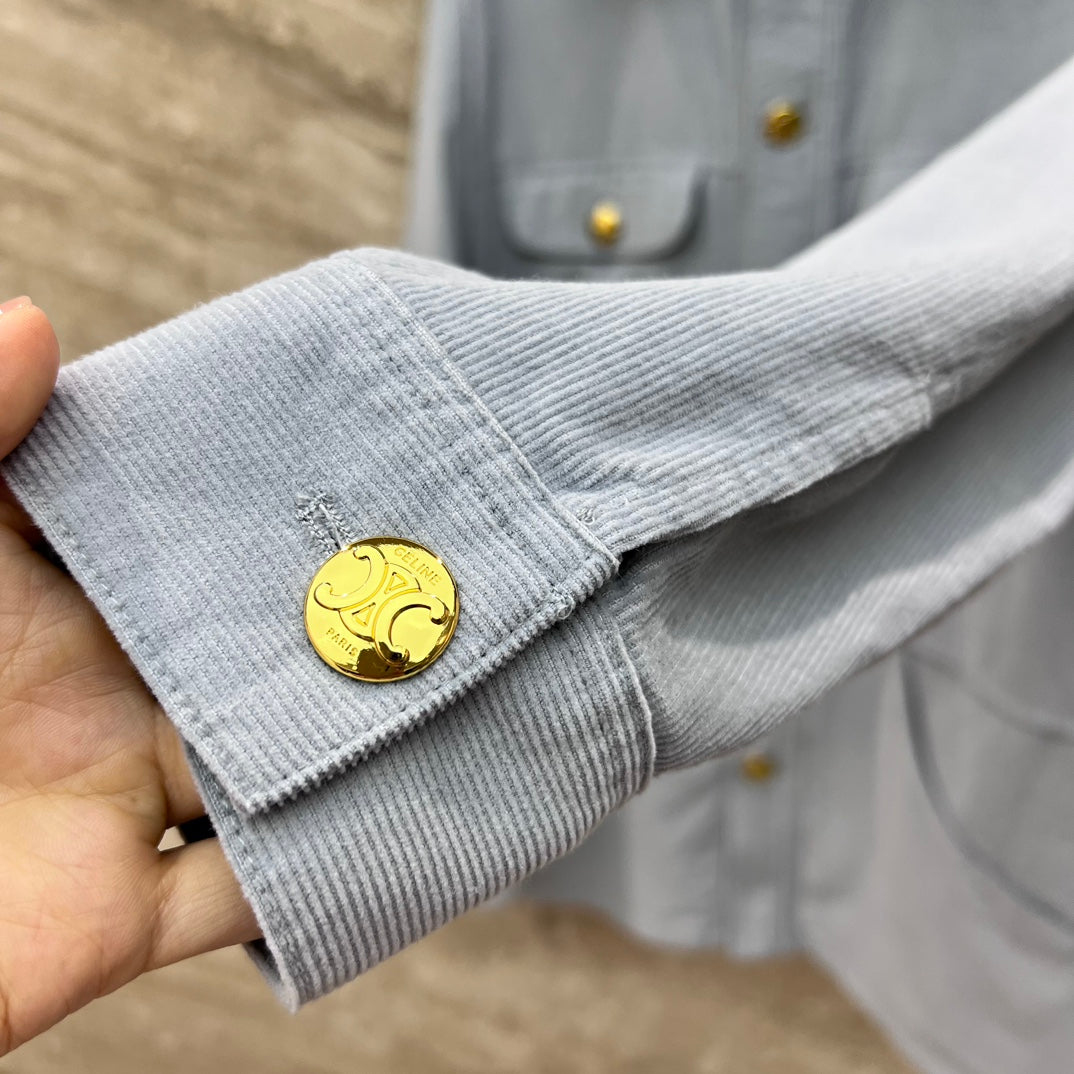 賽C家-2404 常規款休閒燈芯絨金扣長袖襯衫外套