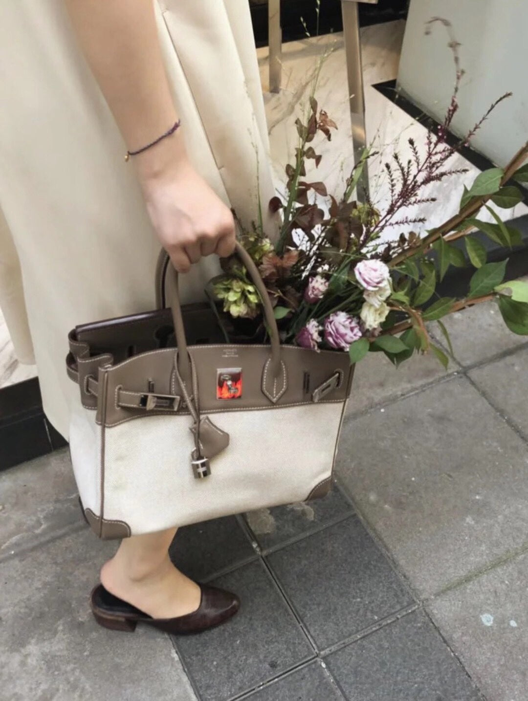 小愛款-Birkin 30 小牛皮拼帆布 大象灰