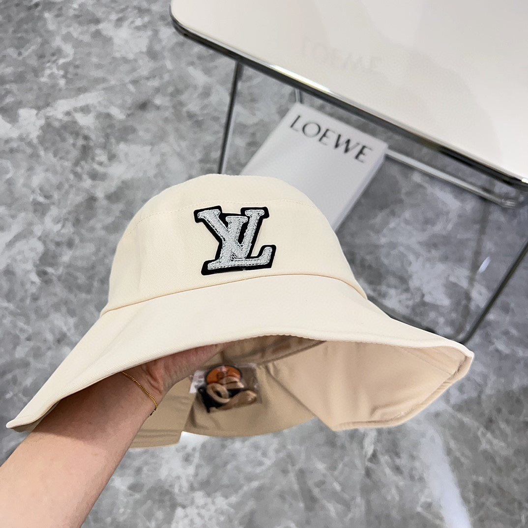 路L家-2024新款 蝴蝶結遮陽漁夫帽 白色