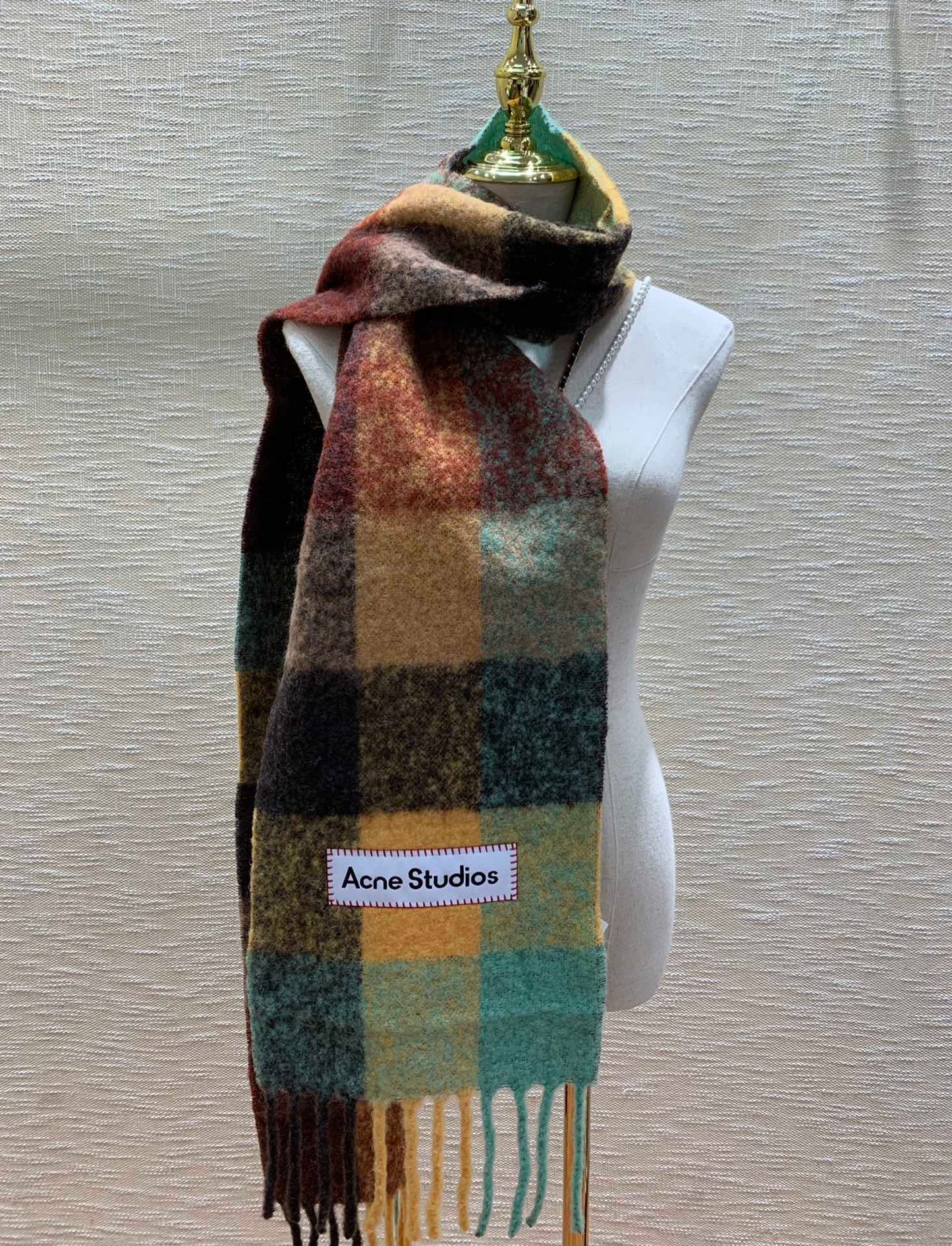 ACNE-2024經典款漸層格紋大圍巾 棕色