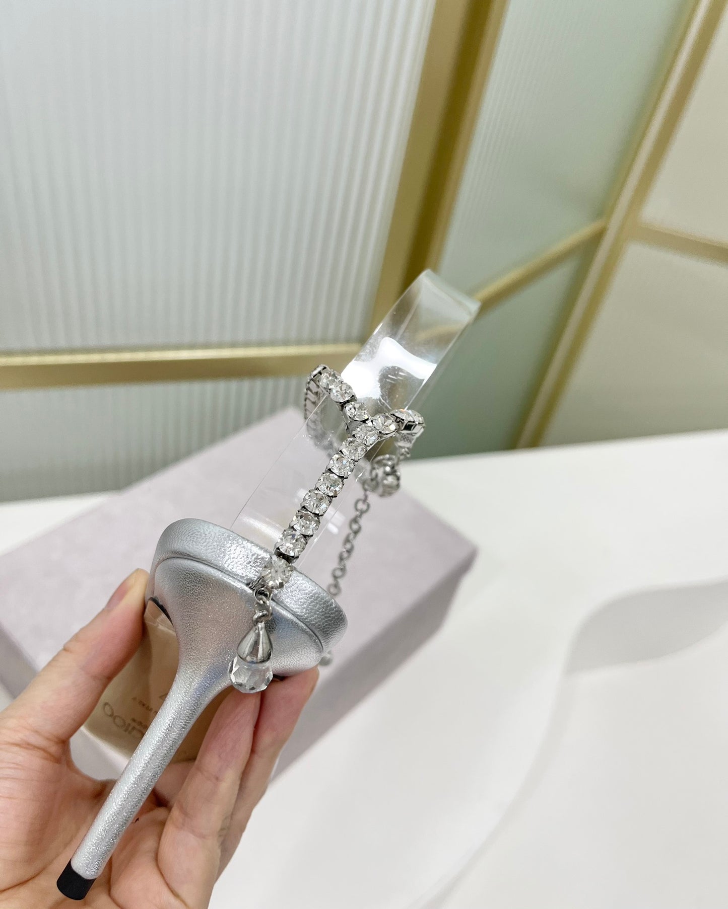JC傑米-2023新款 魚口Y鏈高跟涼鞋 8.5CM 銀色