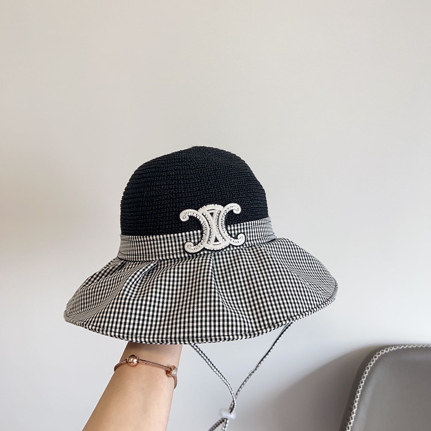賽C家-格紋渡假風漁夫遮陽帽 黑色