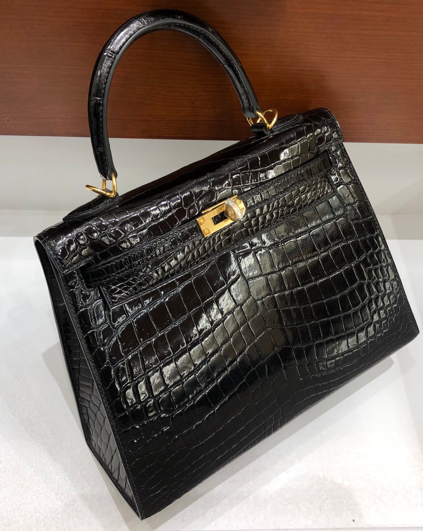 小愛款-Birkin 25 美洲方塊鱷魚 黑色 金扣