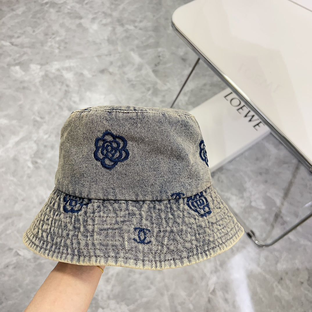 小香家-個性刺繡牛仔漁夫帽 灰色