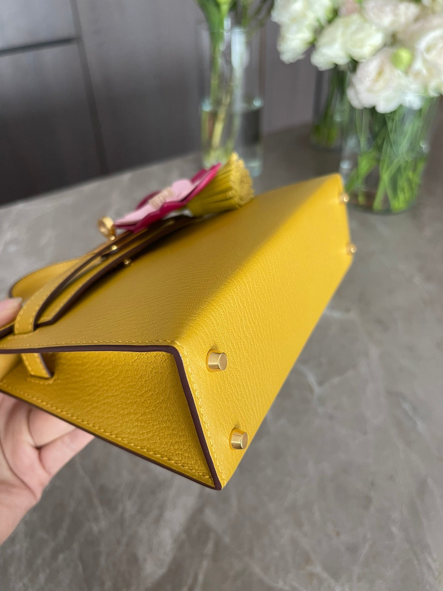 小愛款-Kelly mini 2代 19CM 山羊皮 9D琥珀黃 金扣