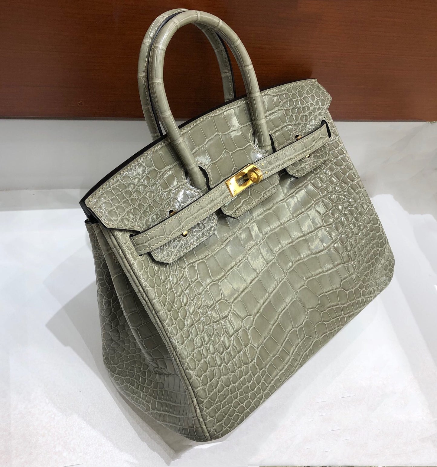 小愛款-Birkin 25 美洲方塊鱷魚 斑鳩灰 金扣