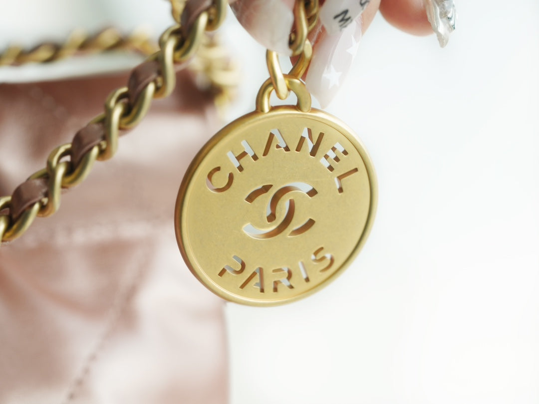 小香家-新款 Chanel 22號手袋 玫瑰金 鑲金背帶 雙鍊條