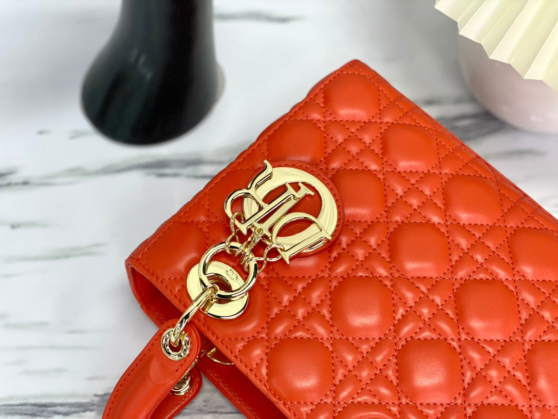 迪D家-Lady dior myABC 羊皮桔紅金扣 小號