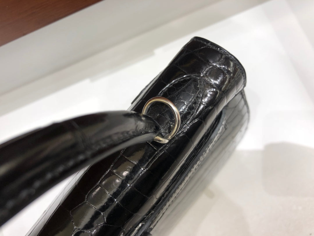 小愛款-Birkin 25 美洲方塊鱷魚 黑色 銀扣