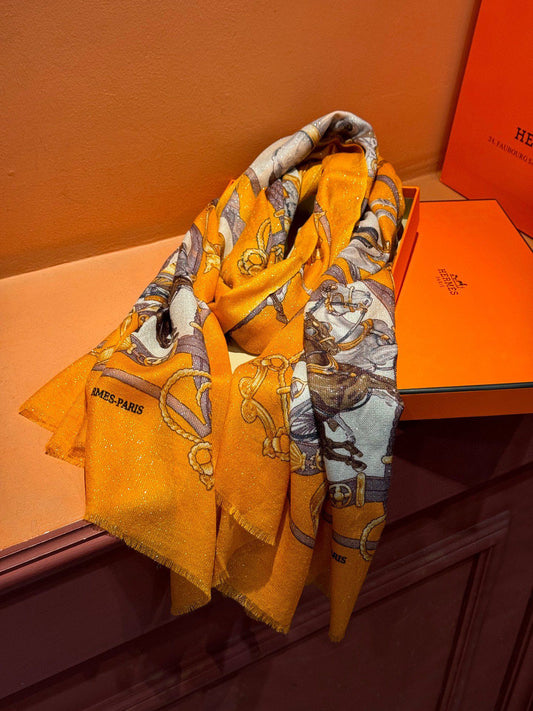 小愛款-2024 經典齒輪長絲巾 110*200 橘
