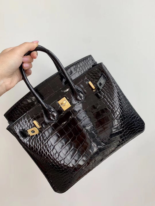 小愛款-Birkin 25 89Noir 美洲鱷魚 黑色 金扣
