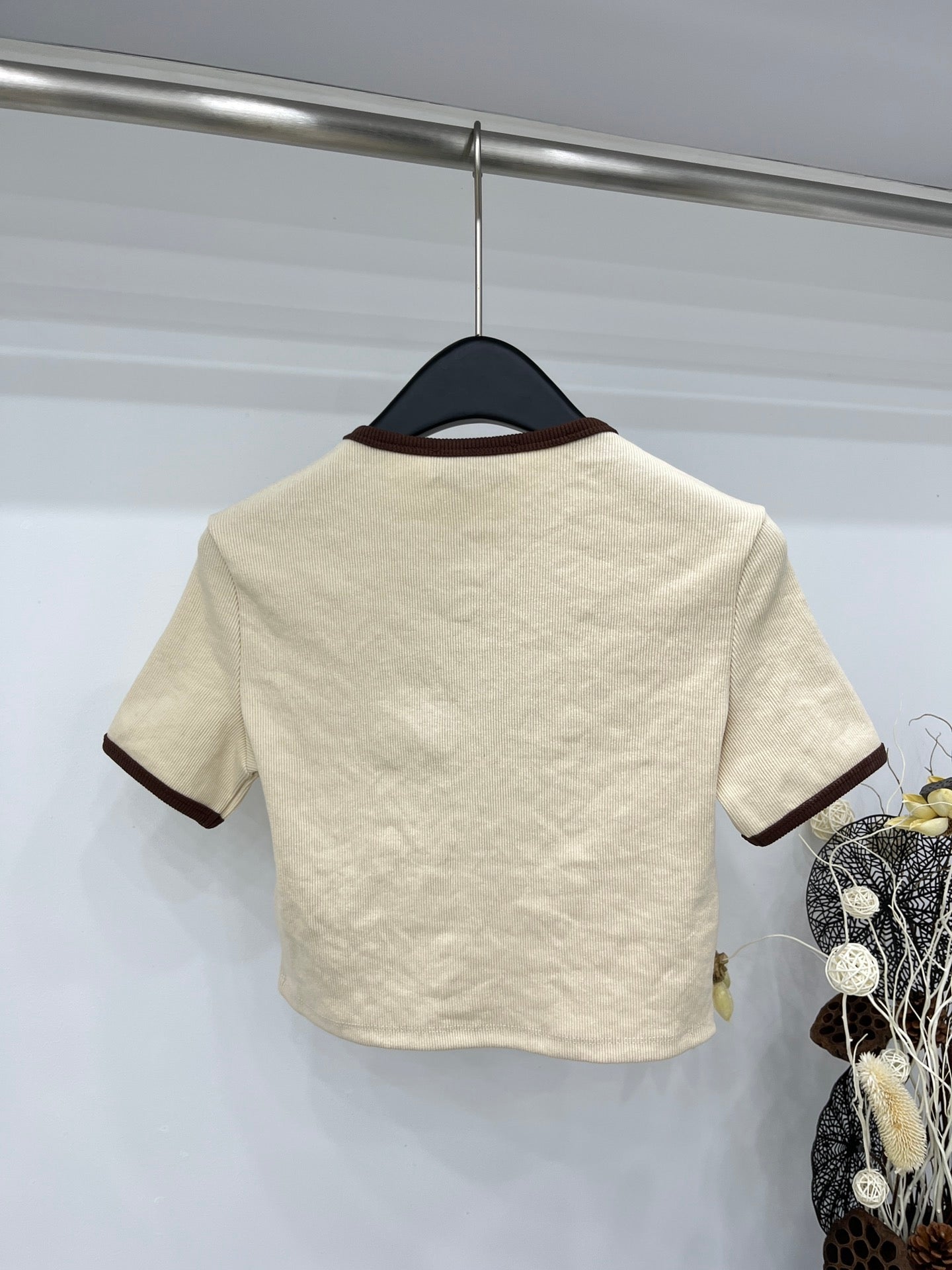 穆Ｍ家-2404 撞色短袖TEE 棕色