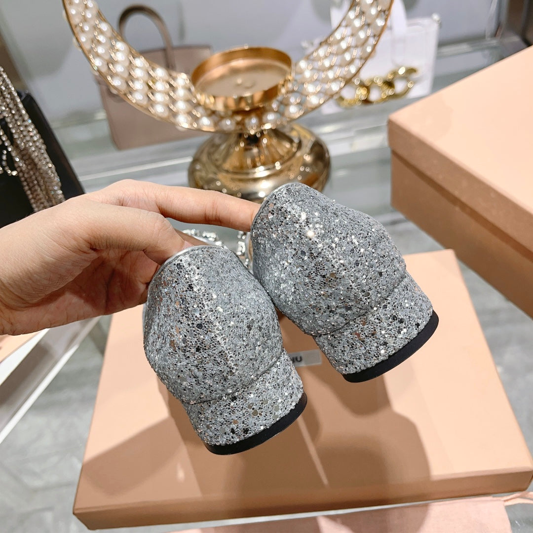 穆M家-2023秋冬新款 水鑽瑪麗珍單鞋 銀色