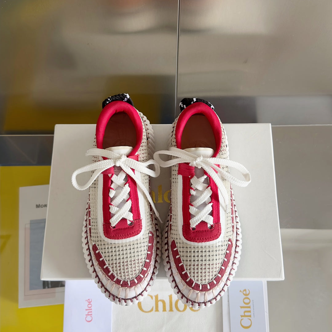 克羅C-Nama sneaker彩虹系列 網面拼色休閒運動鞋 白紅色
