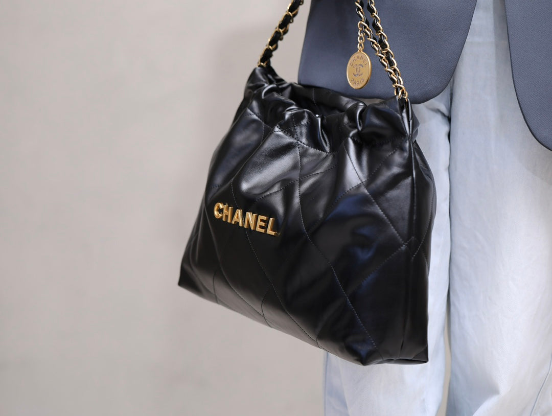 小香家-Chanel 22號手袋 橫版 黑金色