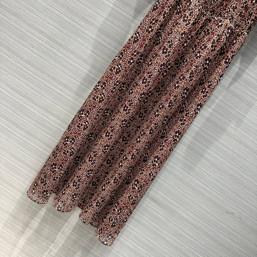 迪D家-2403 24春夏新品赫本風復古抽像元素印花絲質洋裝 紅色