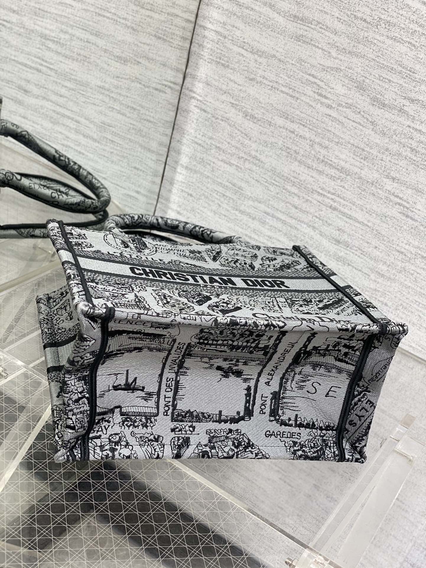 迪D家-Book Tote 2023春夏系列 巴黎地圖刺繡 灰色 小號