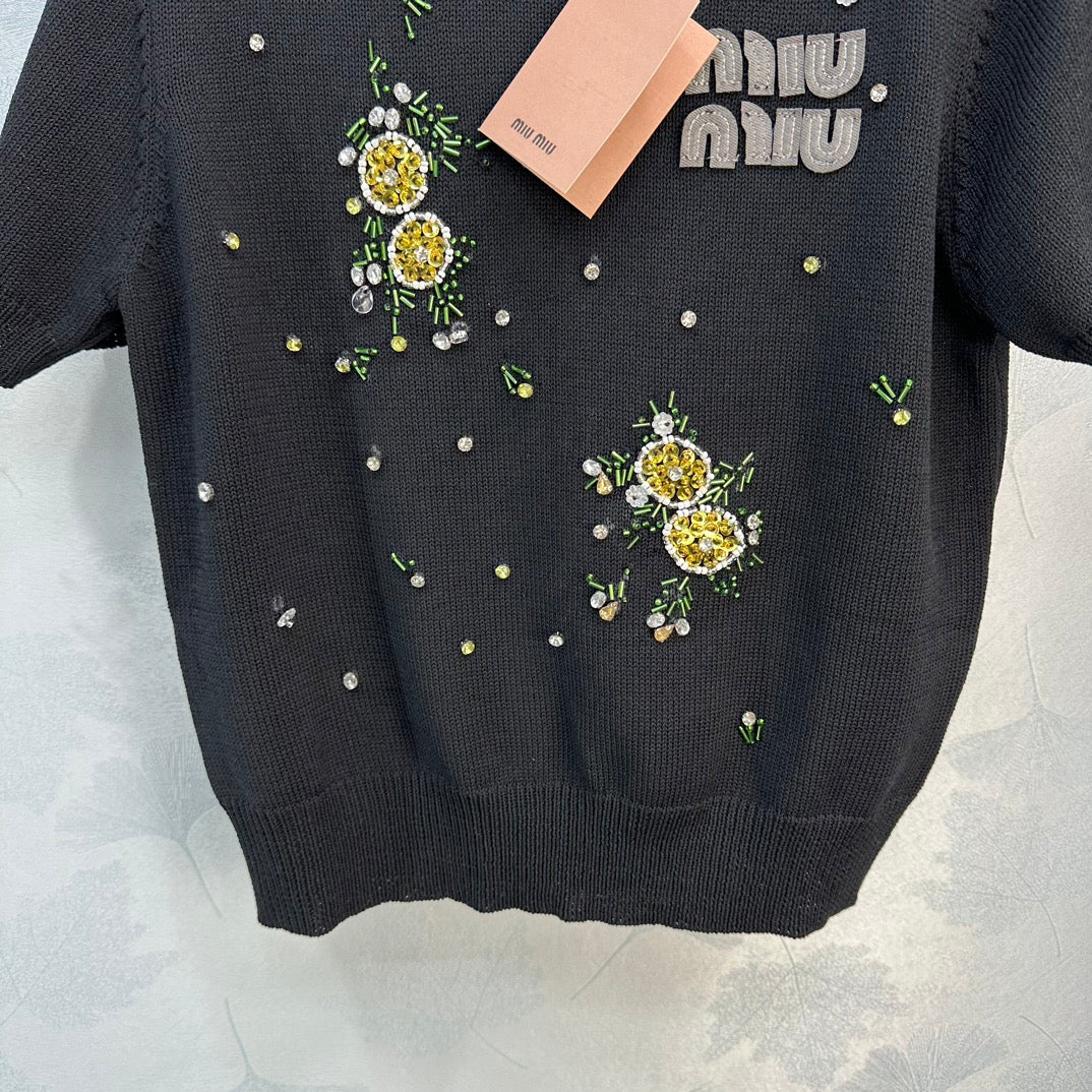 穆Ｍ家-2404 夏季新款重工釘珠針織上衣