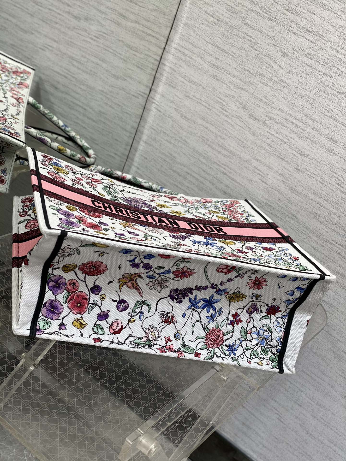 迪D家-Book Tote 2023春夏系列 浪漫花刺繡粉色 大號