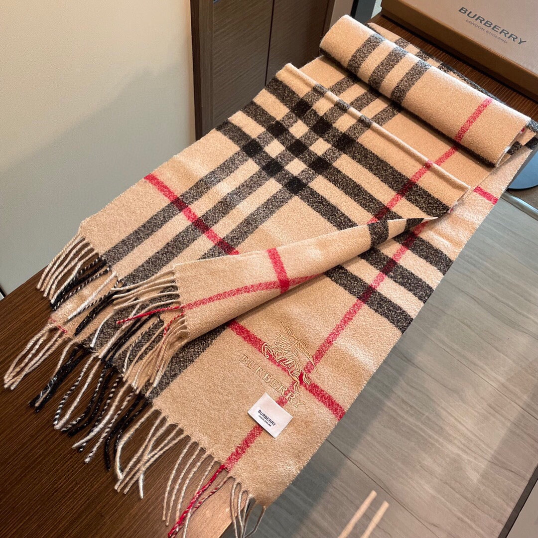 巴B家-2024羊絨圍巾 30*190 格紋棕
