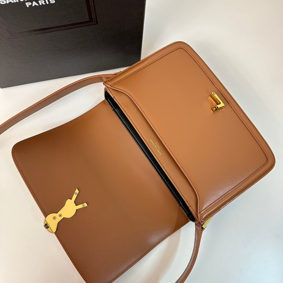 熱銷款 聖Y羅-BOX SAINT LAURENT 豆腐包 大號 焦糖色