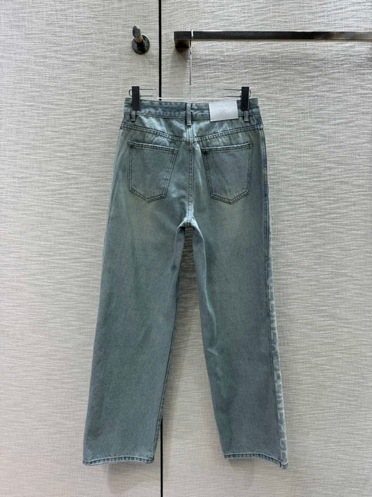 賽C家-2404 撞色logo高腰直筒牛仔褲