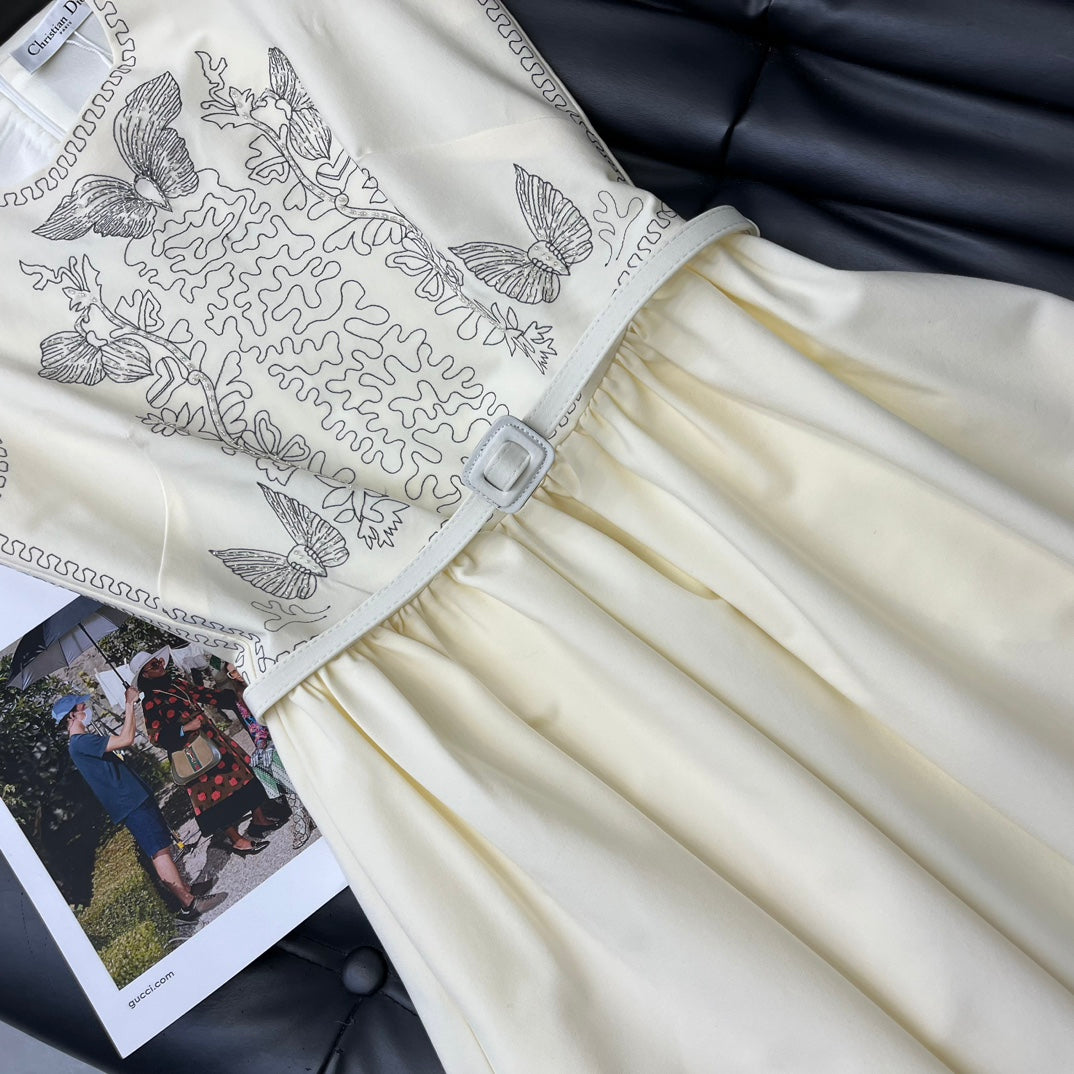 迪D家-2403 24新品上架腰帶刺繡無袖連身裙