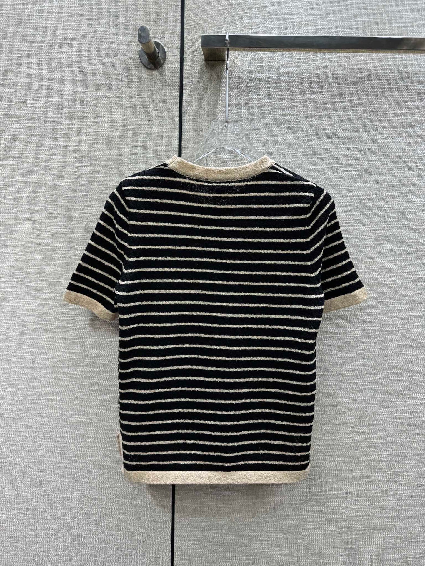小香家-2403 24春夏最新中古風條紋針織短袖