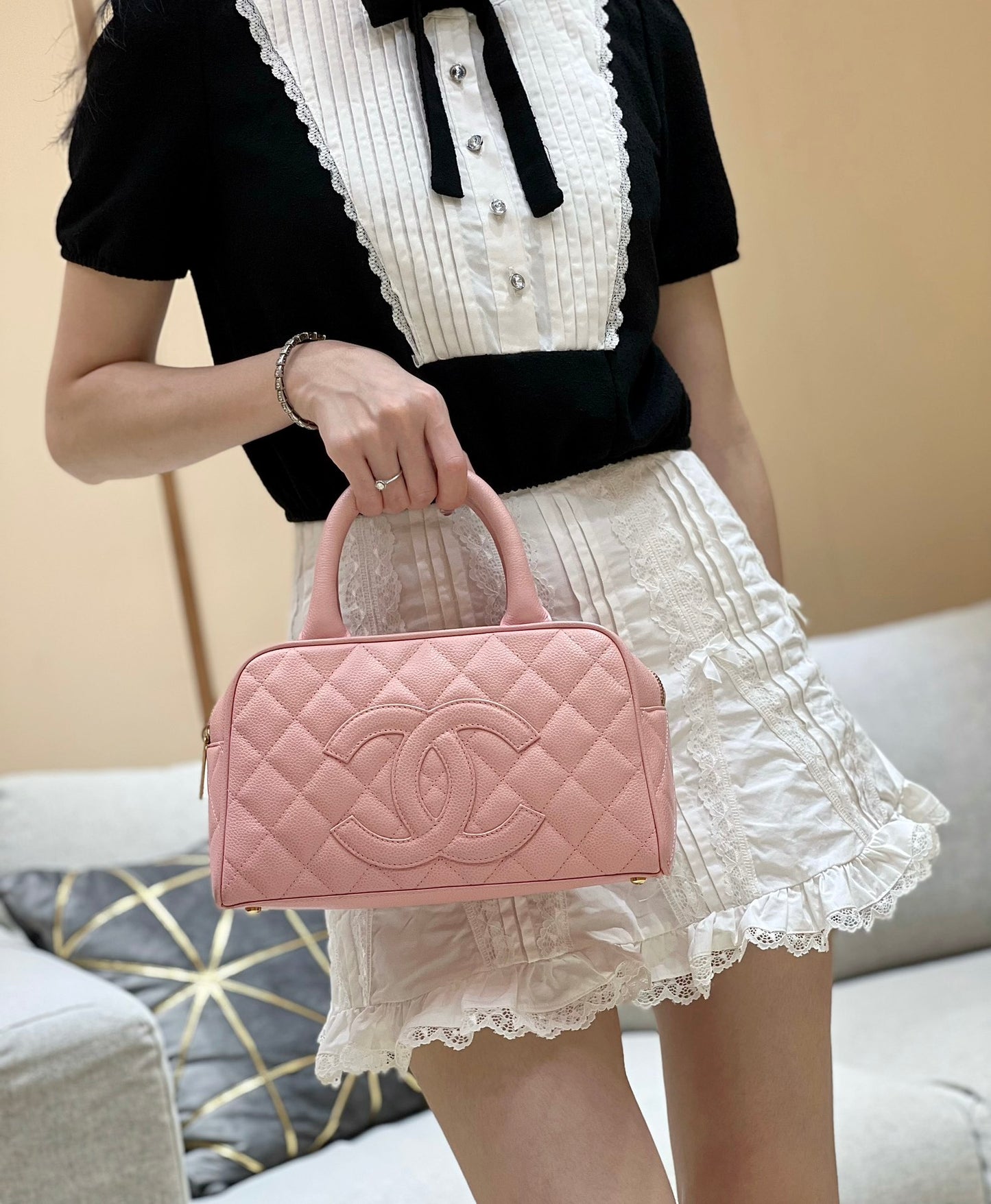 小香家-Chanel Vintage 中古保齡球包 粉色