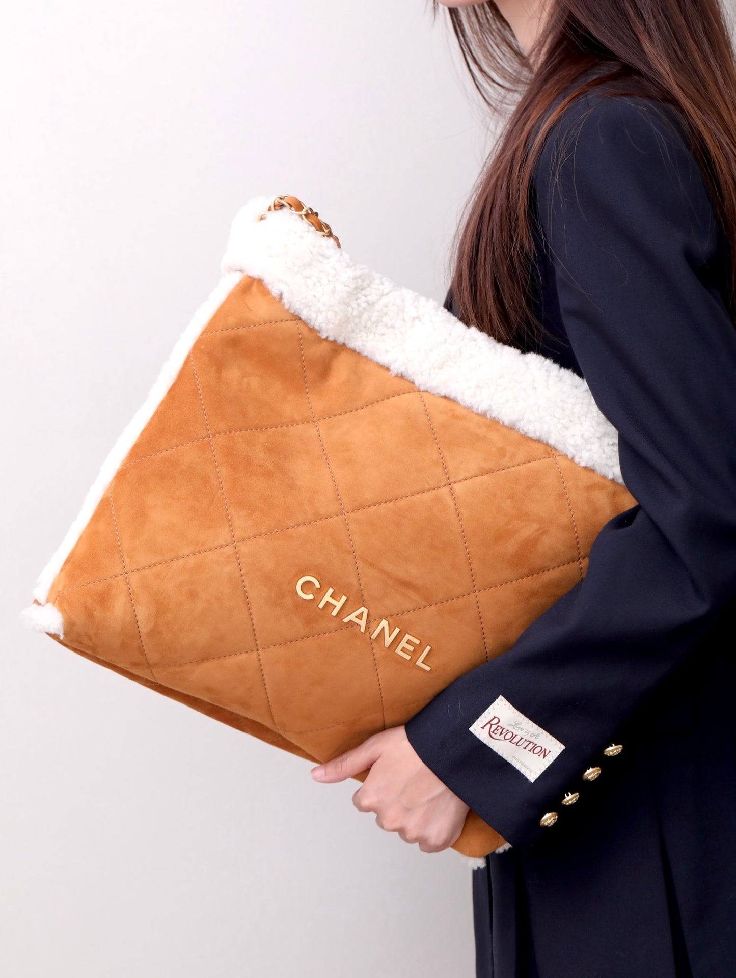 小香家-Chanel 22號手袋 羊羔毛款 焦糖棕色