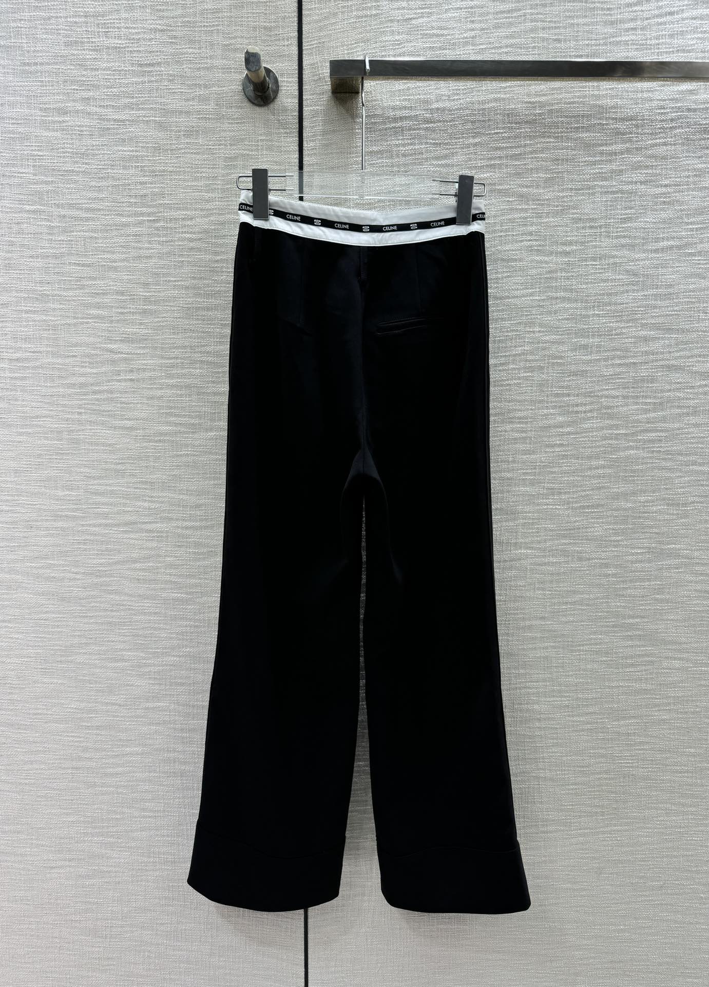 賽C家-2404 撞色拼接高腰闊腿褲 黑色