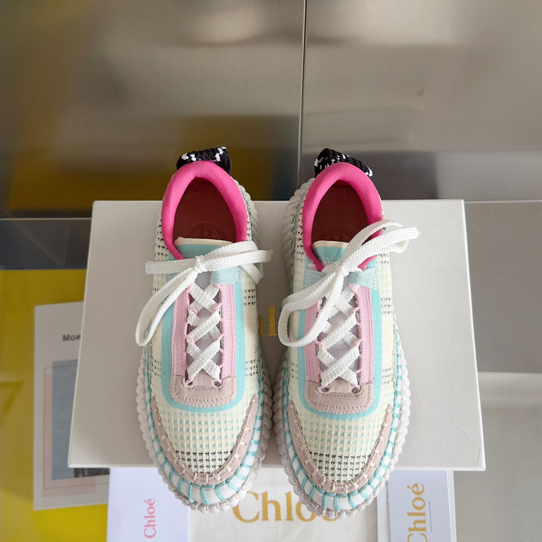 克羅C-Nama sneaker彩虹系列 網面拼色休閒運動鞋 白粉色