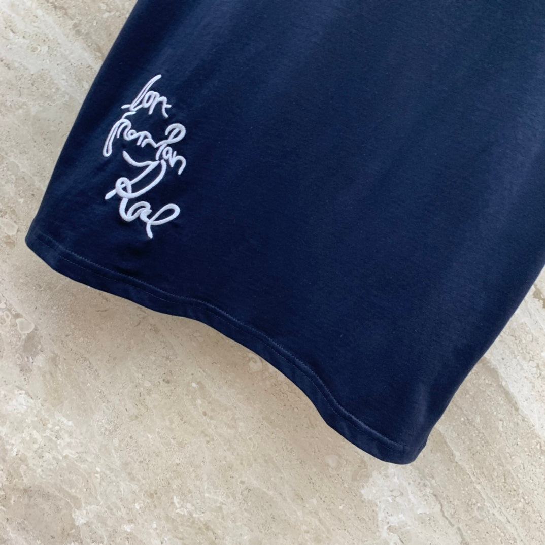 芬F家-2403 24SS春夏新款Logo刺繡圓領短袖TEE 藍色
