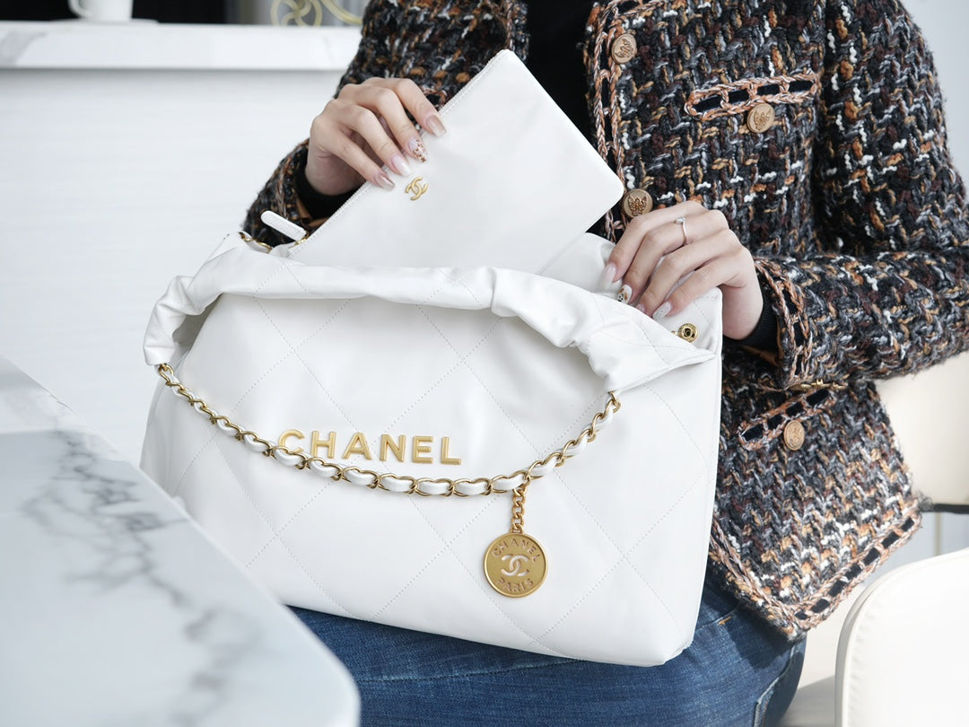小香家-Chanel 22號手袋 橫版 白金色