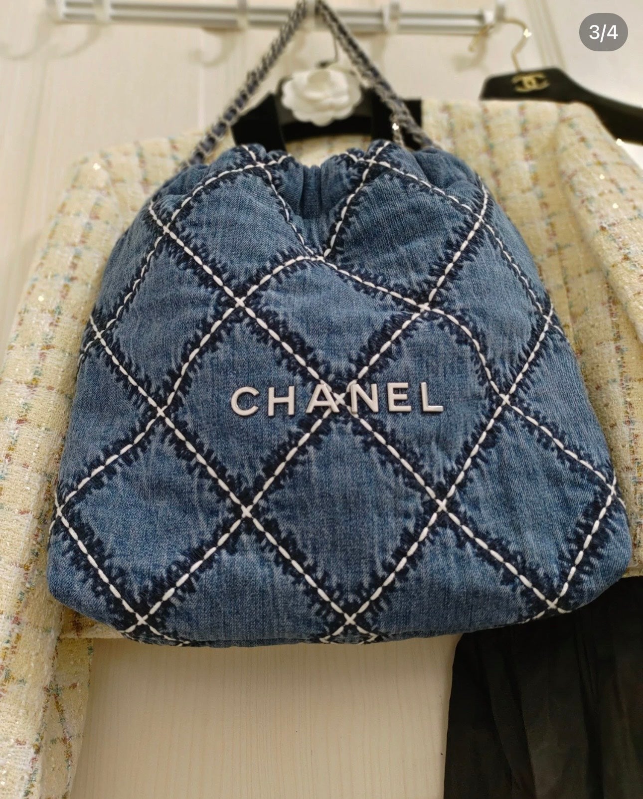 小香家-春夏新款 Chanel 22號手袋 菱格紋縫線牛仔布