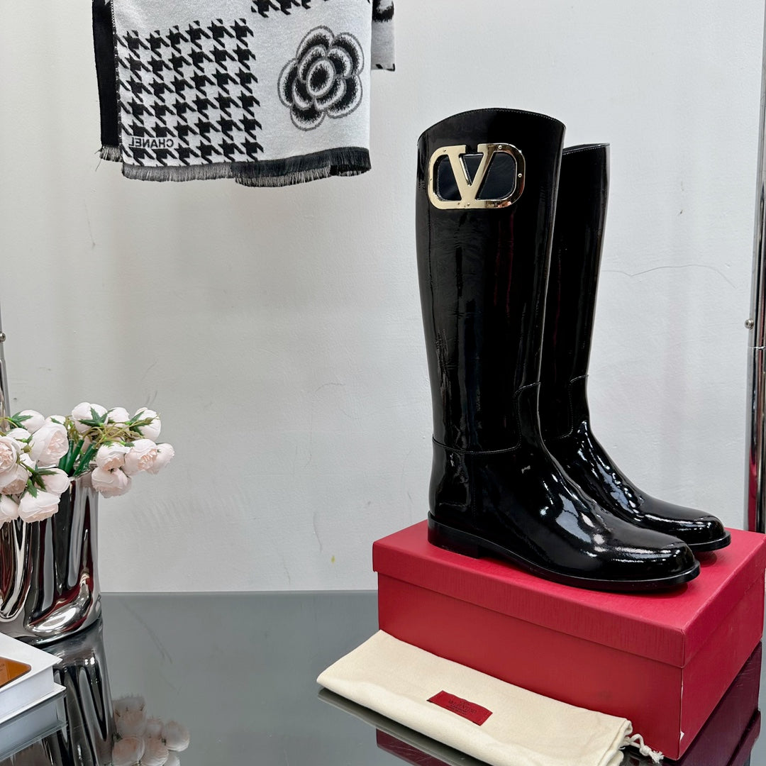 范倫V-2023秋冬新款 V標粗跟長靴 黑色