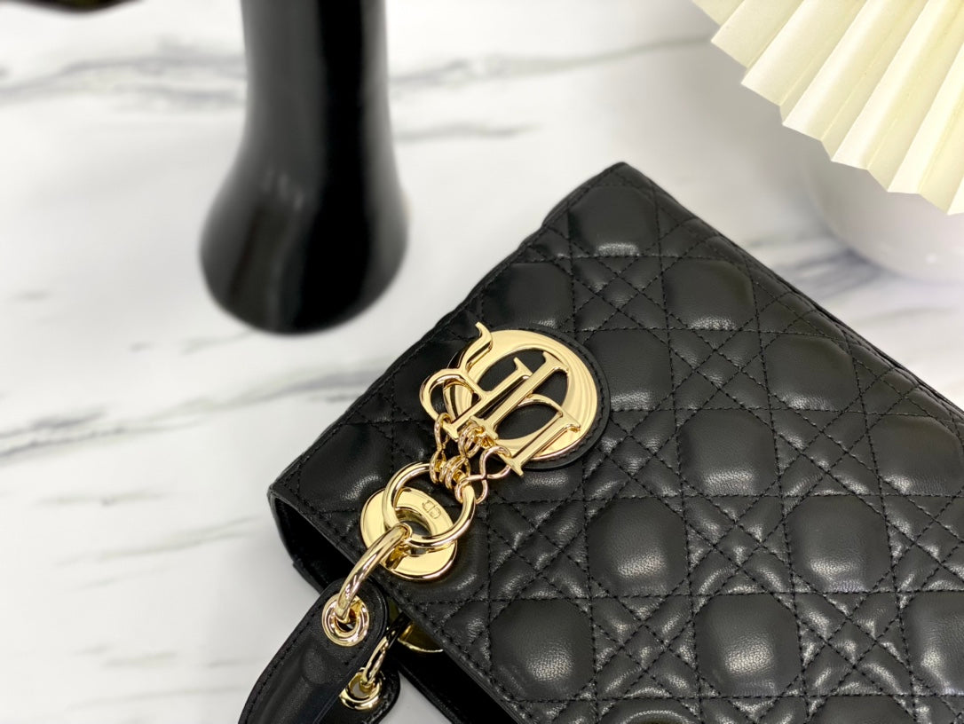 迪D家-Lady dior myABC 羊皮黑色金扣 小號