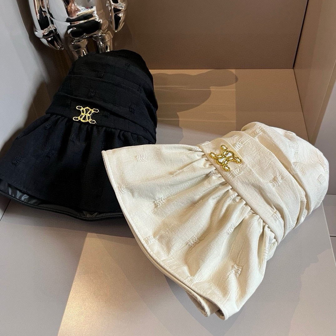 賽C家-抓皺荷葉邊遮陽帽 白色