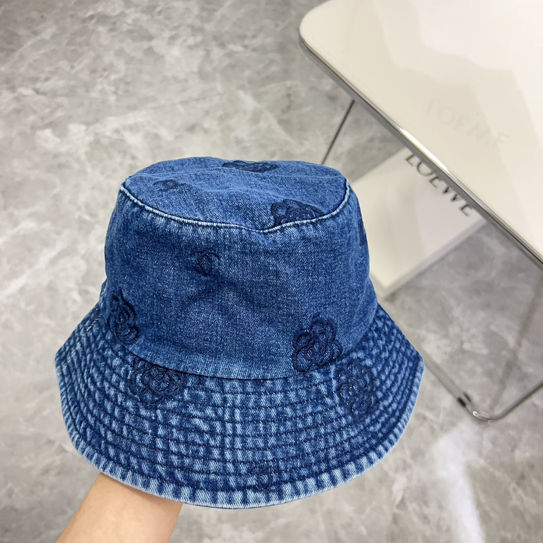 小香家-個性刺繡牛仔漁夫帽 藍色