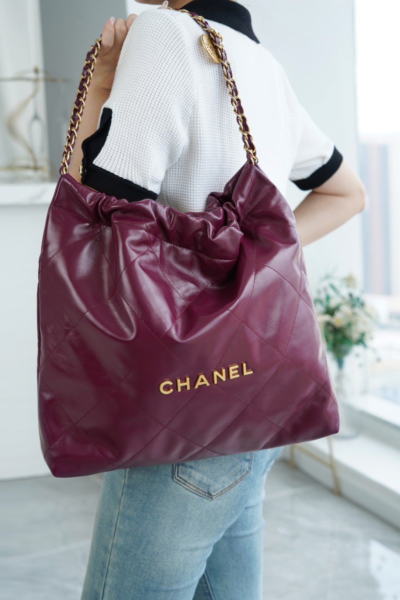 小香家-2023春夏新款 22BAG 中號 酒紅色