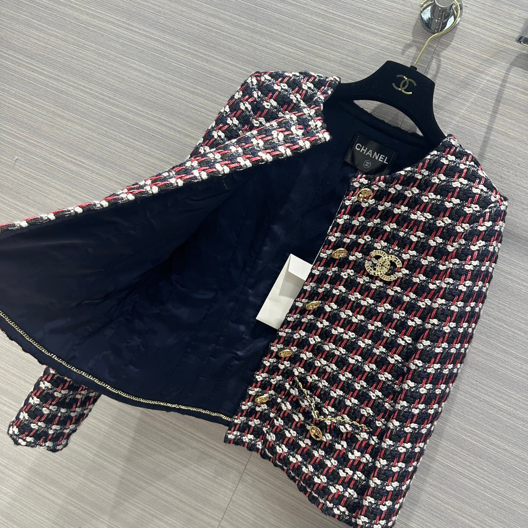 小香家-2403 24早春新品紅藍彩格紋彩紗短款小外套