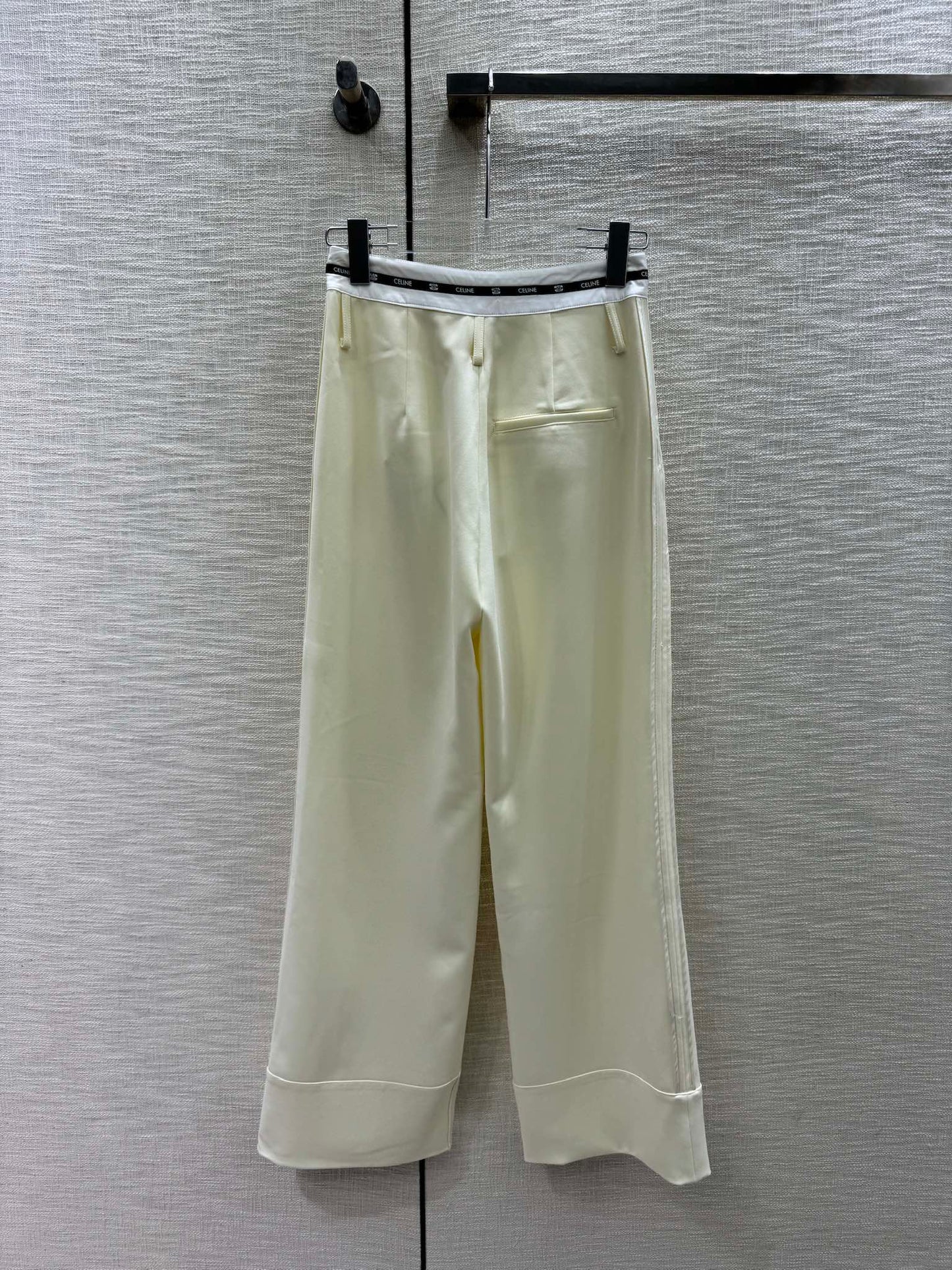 賽C家-2404 撞色拼接高腰闊腿褲 杏色