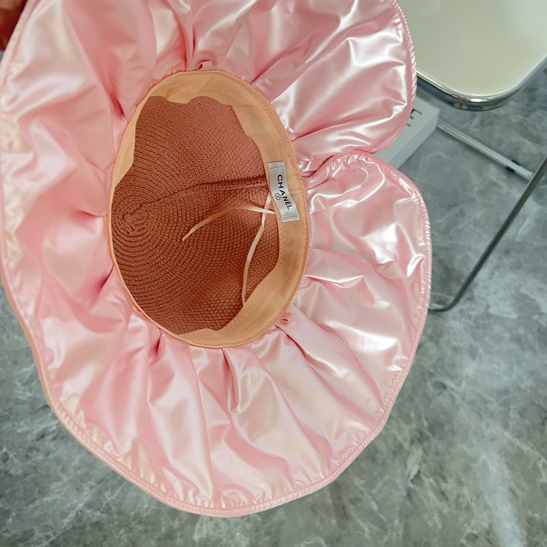 小香家-2024新款黑膠編織漁夫帽 粉色