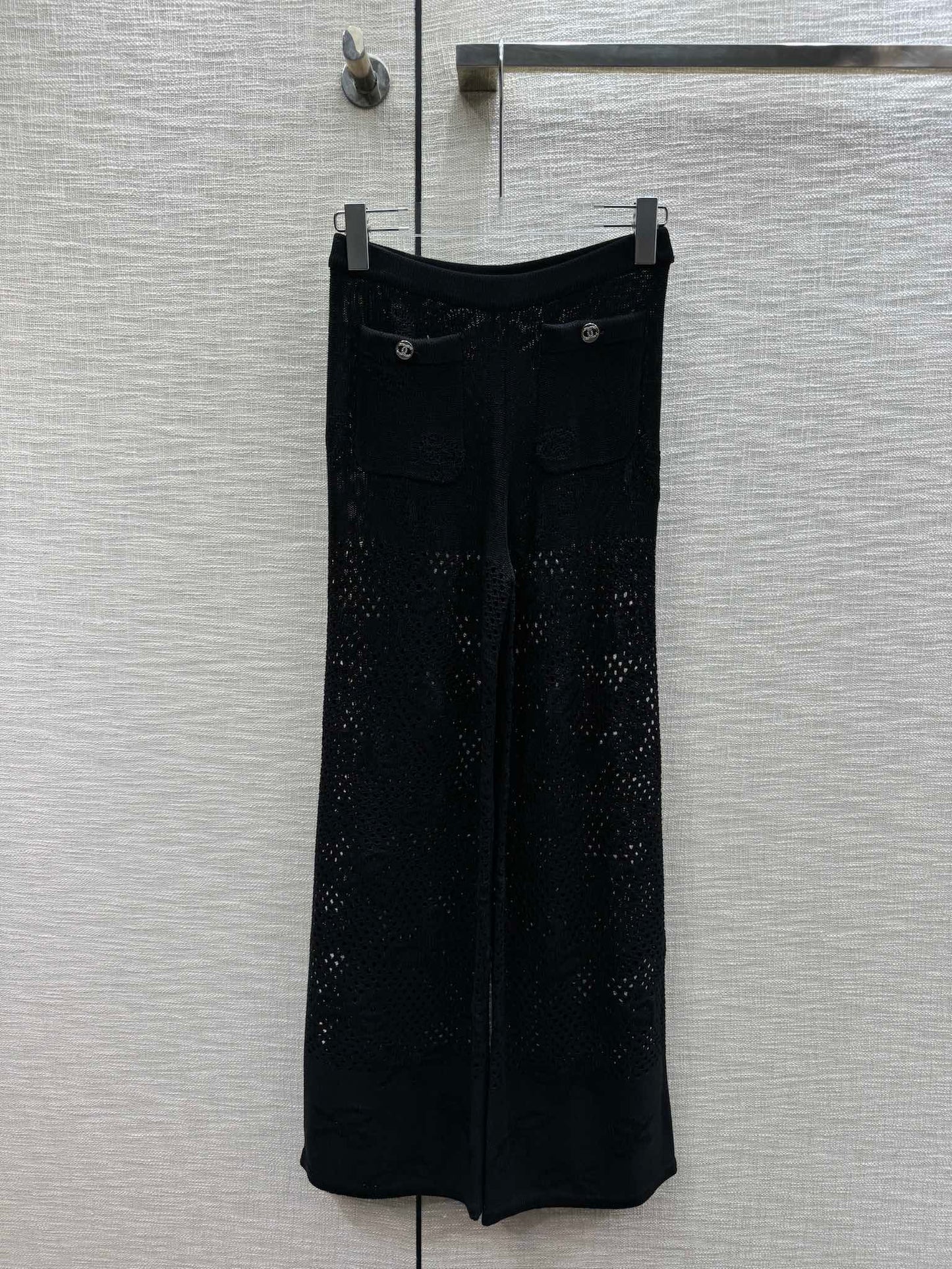 小香家-2403 24早春最新名媛風鏤空針織套裝 黑色