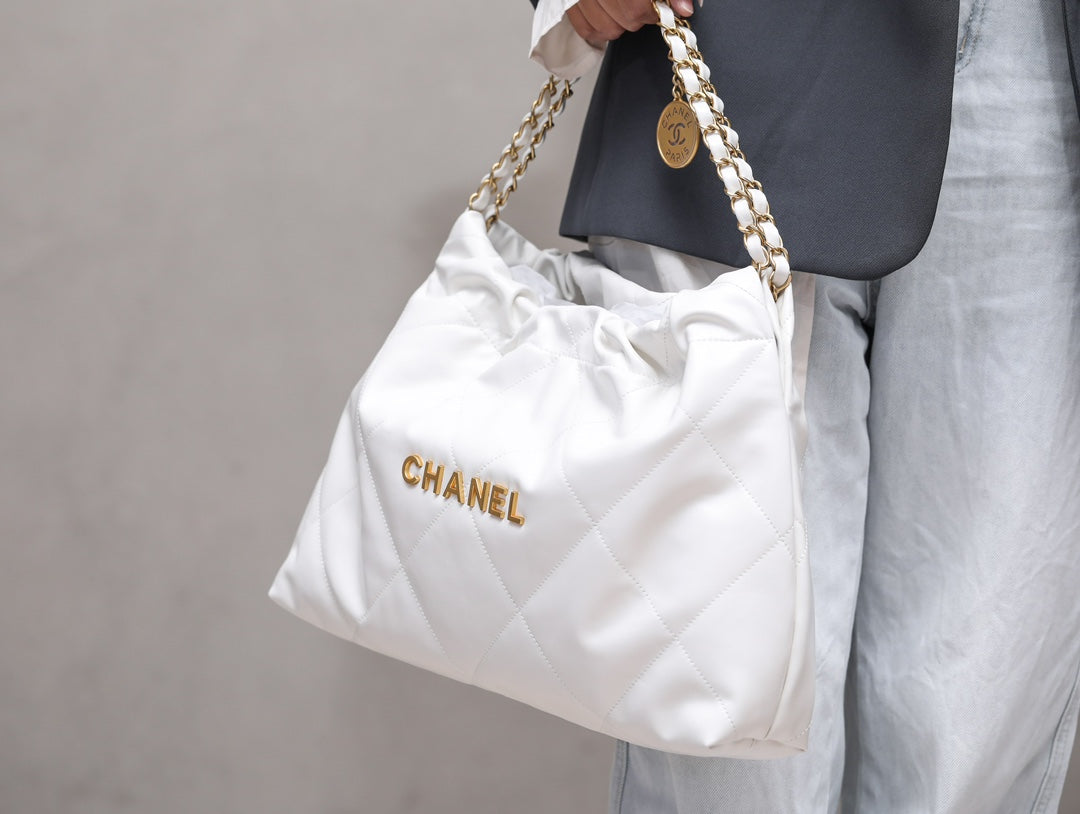 小香家-Chanel 22號手袋 橫版 白金色