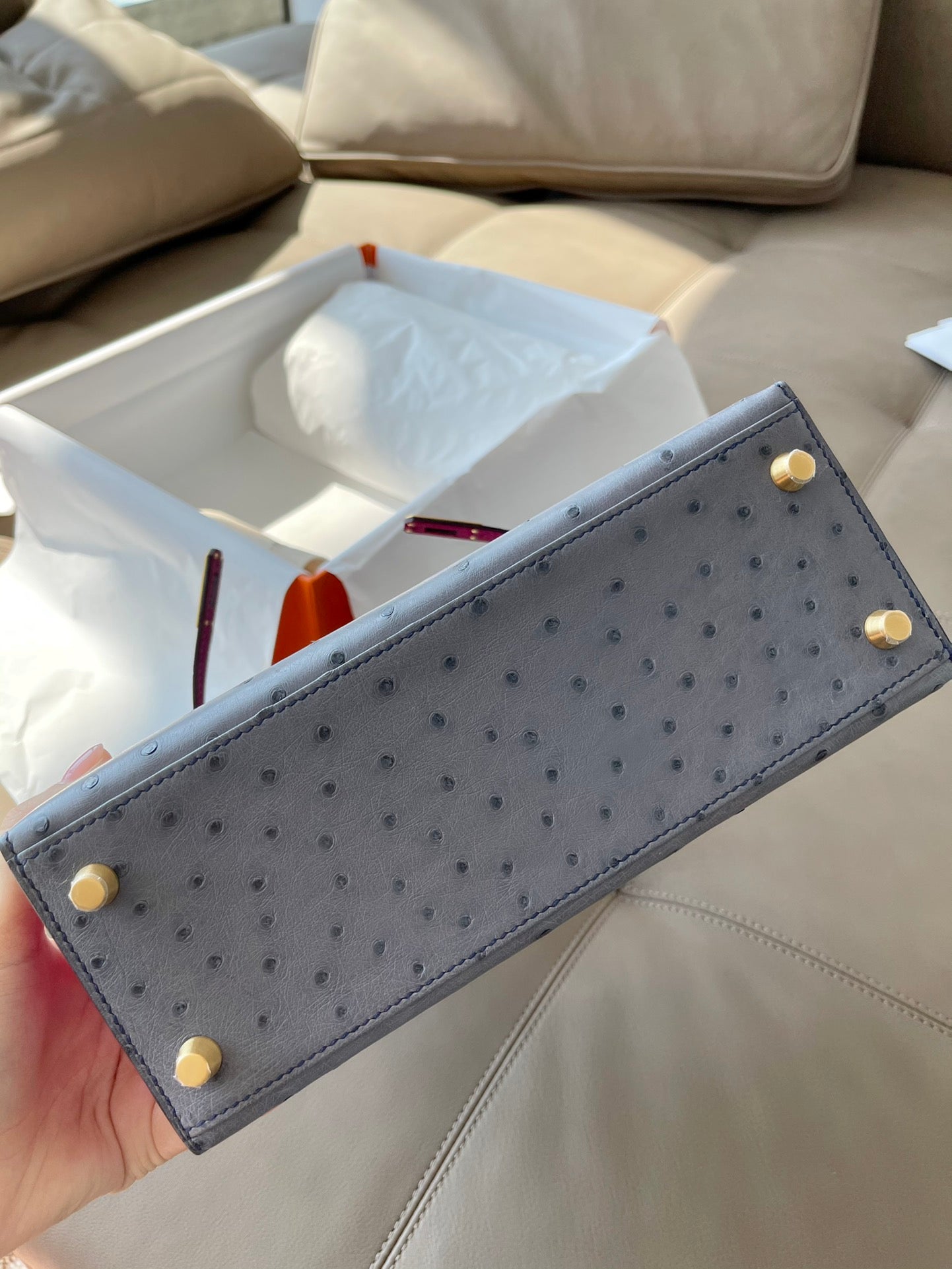 小愛款-Kelly 25 SO鴕鳥 瑪瑙灰拼L3玫瑰紫
