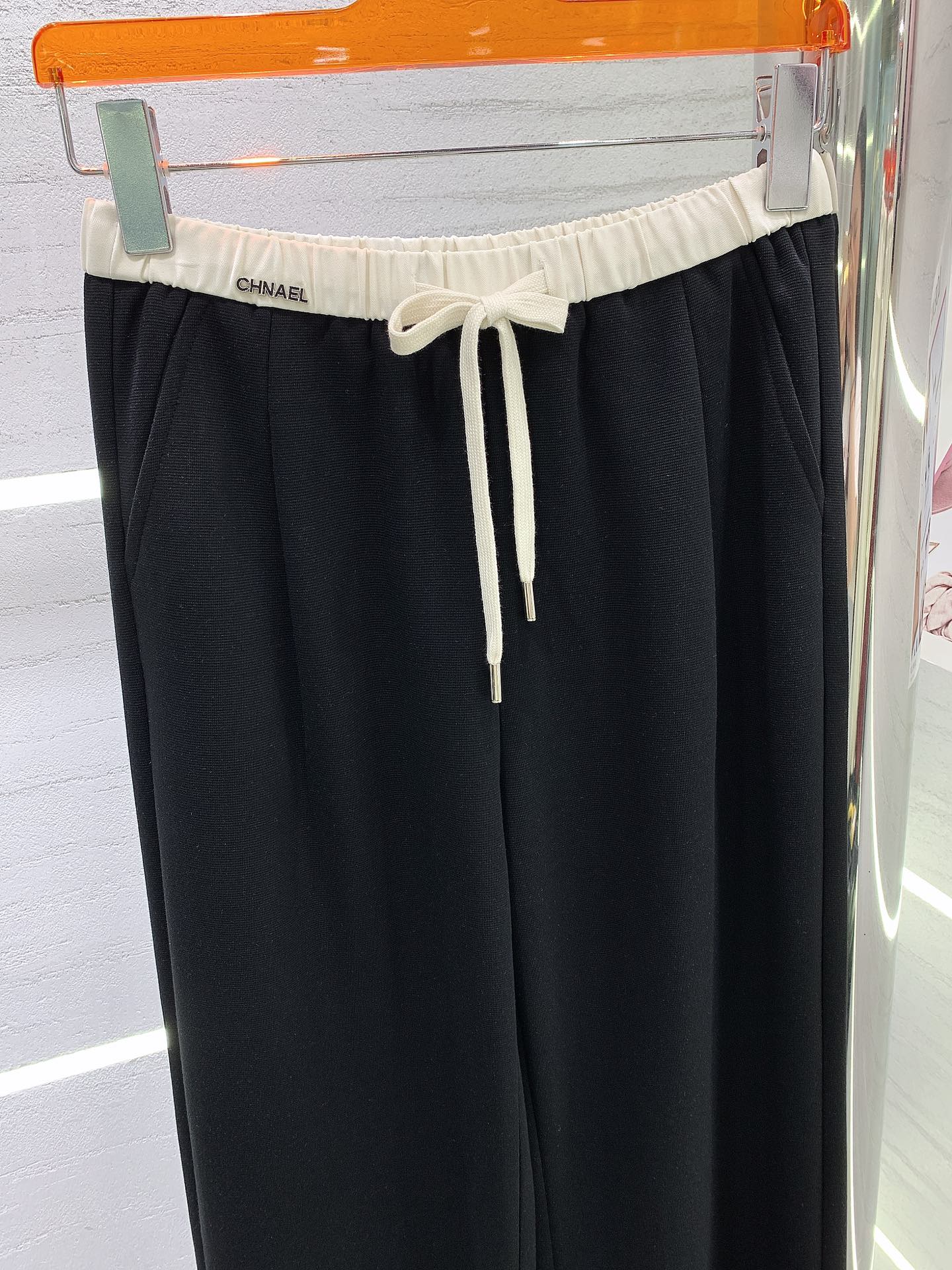 小香家-2403 新款撞色細腰壓褶闊腿褲