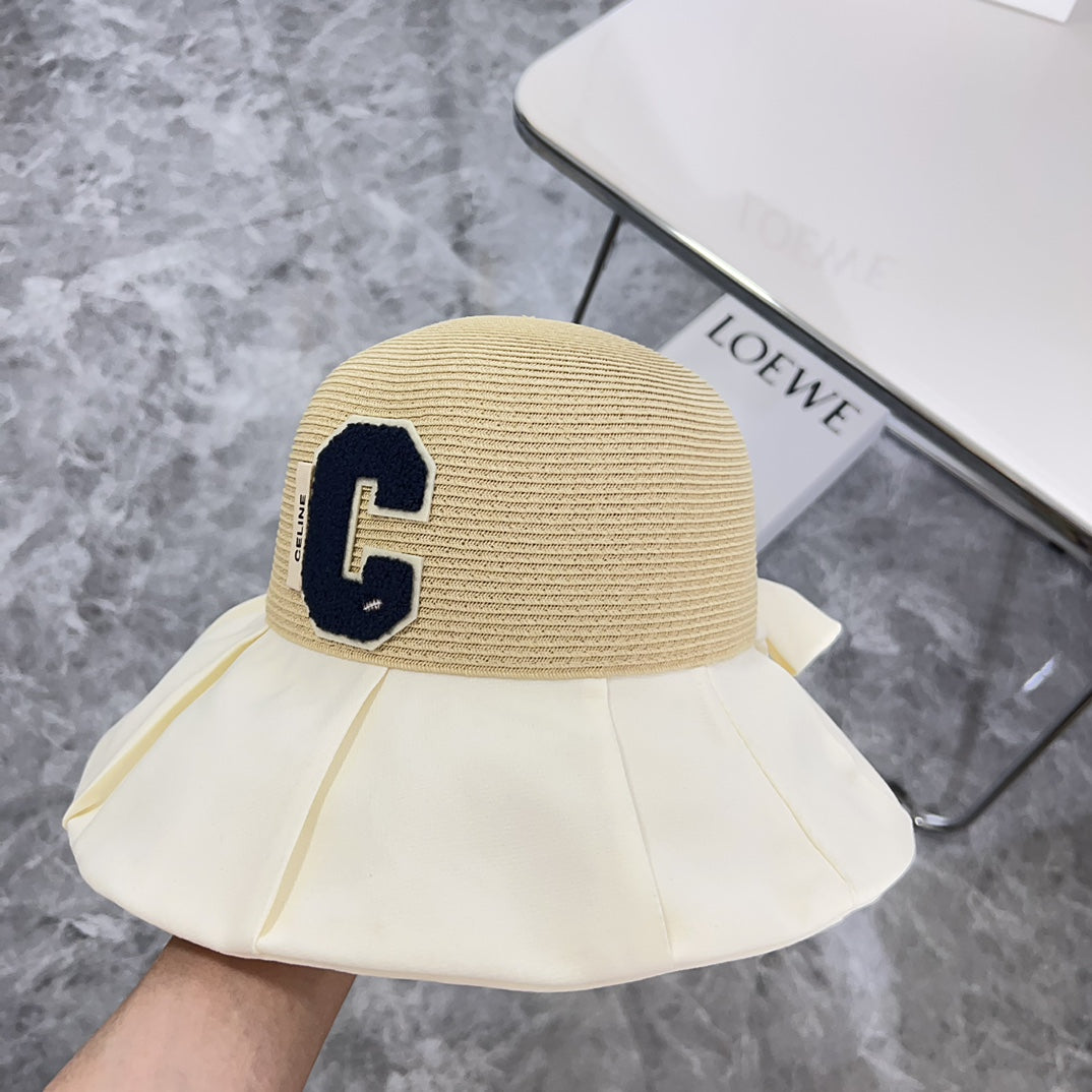 賽C家-2024新款拼接蝴蝶結遮陽帽 白色