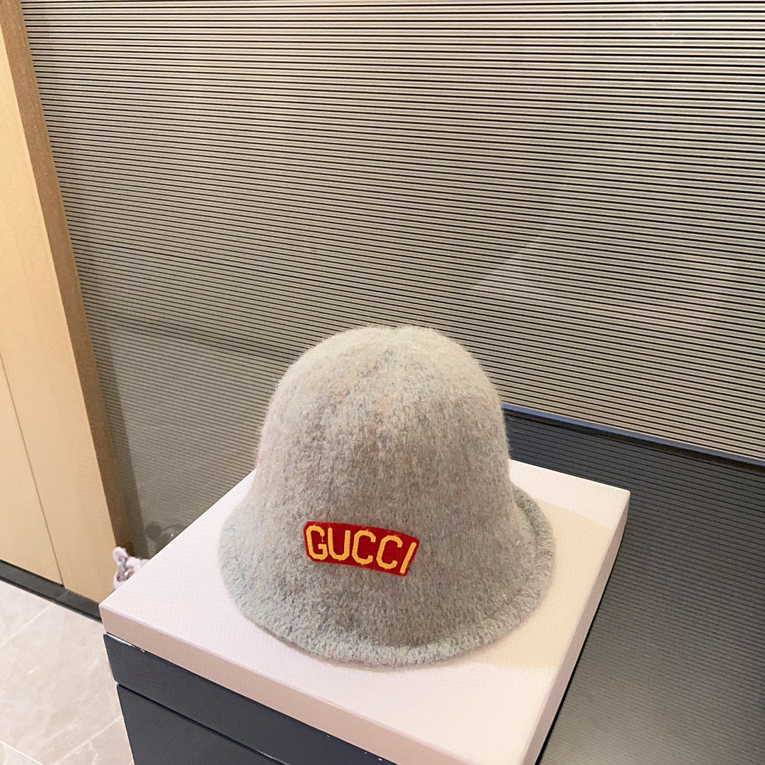 古G家-2023秋冬新款羊絨高級小桶帽 灰色